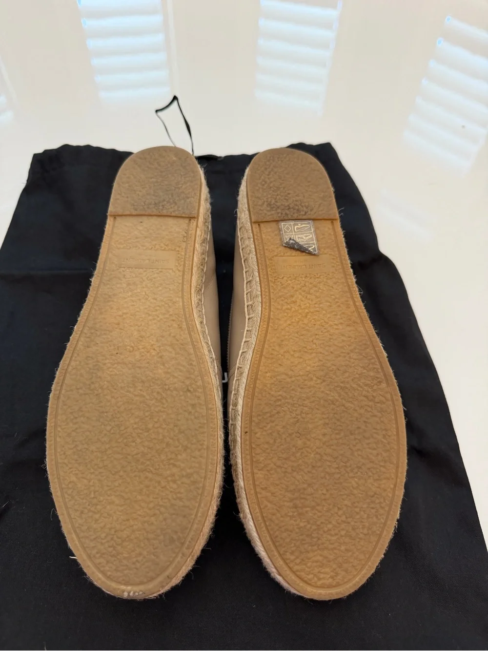 Saint Laurent Beige Leather Espadrille Slip-Ons with YSL Logo 37.5 / 7-7.5